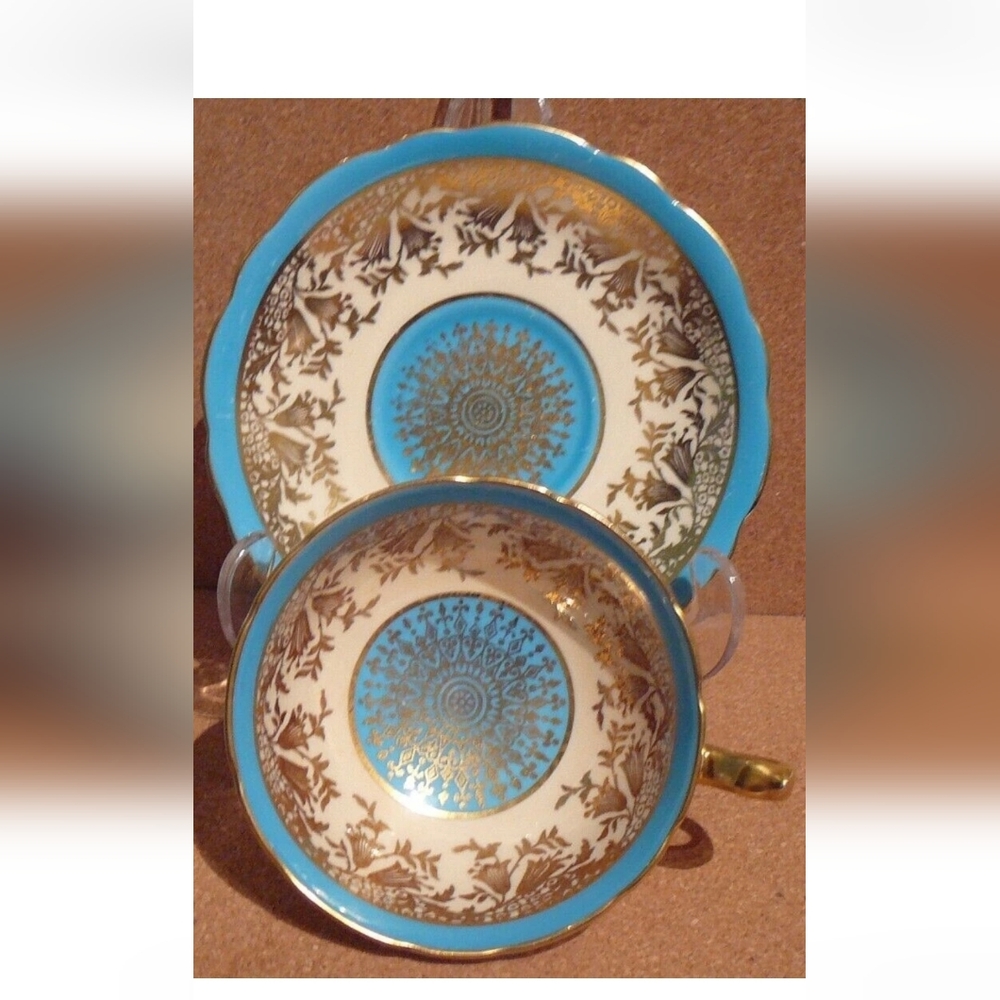 Paragon Turquoise & Gold Teacup & Saucer Double Warrant
